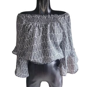 Guilty Black and White Off Shoulder Bell Sleeve Blouse L